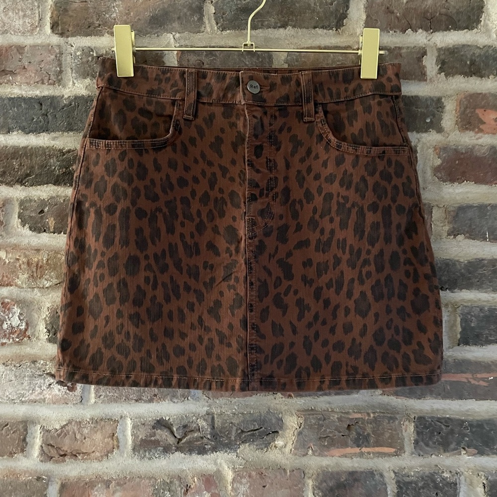 EUC Reformation Leopard Denim Mini Skirt